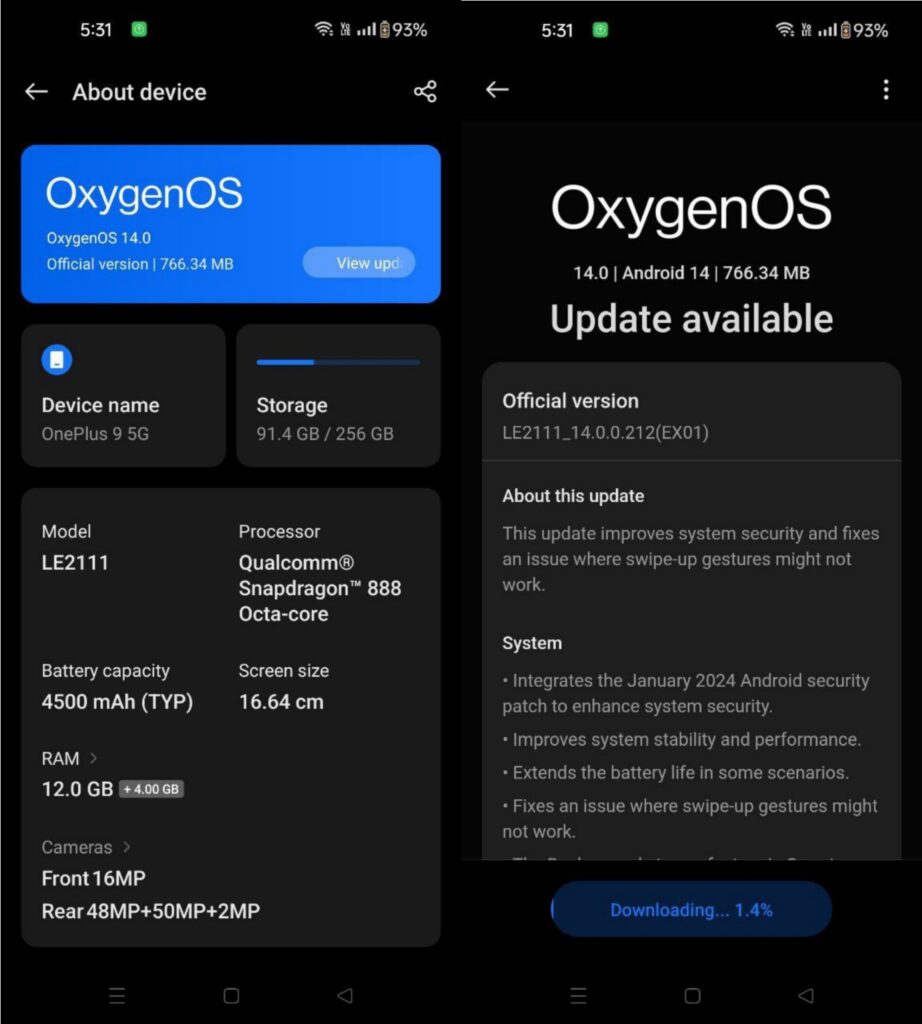 OnePlus 9 5G OxygenOS 14 Update for Indian Users