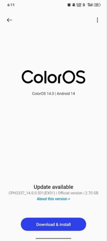 Oppo K10 5G ColorOS 14 Update for Indian Users