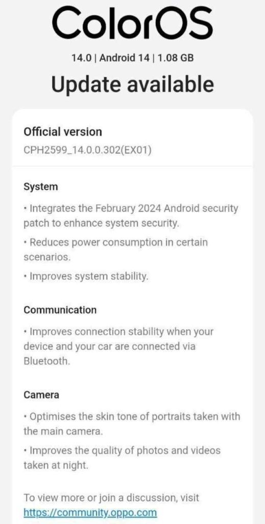 Oppo Reno 11 5G ColorOS 14 Update for Indian Users