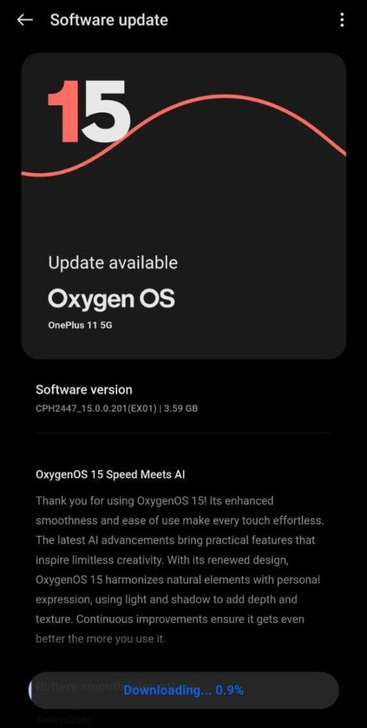 OnePlus 11 5G OxygenOS 15 Update